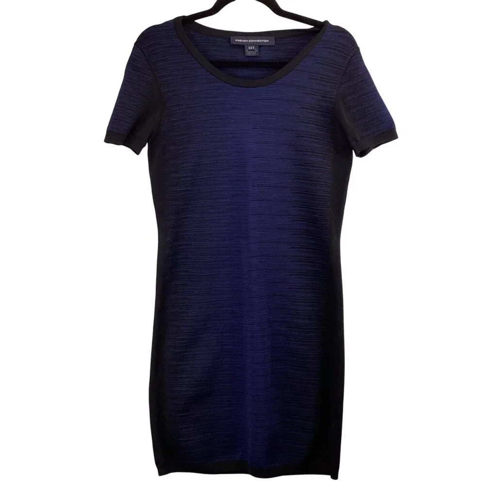 French Connection Dress Size 12 Bodycon‎ Navy & Black Dani Degrade Short Sleeve - Picture 3 of 10